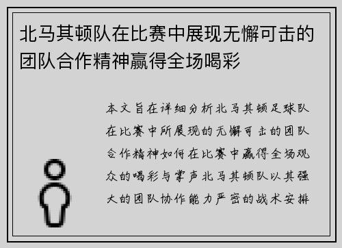 北马其顿队在比赛中展现无懈可击的团队合作精神赢得全场喝彩