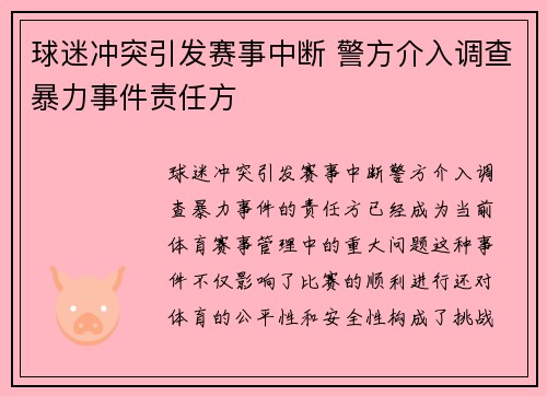 球迷冲突引发赛事中断 警方介入调查暴力事件责任方